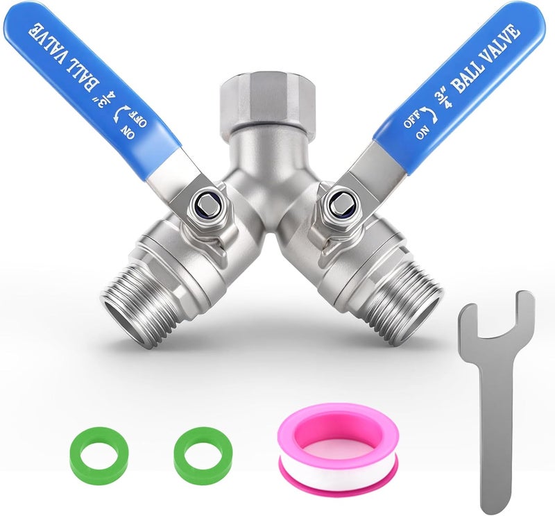 CbeeSo 304 Stainless Steel Garden Hose Splitter 2 Way Heavy Duty, Full Flow Hose Y Splitter with Long Handle,Lead-free Y Valve Water Garden Hose Adapter,3/4" GHT Threads - Image 1